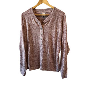 CABi Burgundy Heathered Soft Half Button Long Sleeve Top M